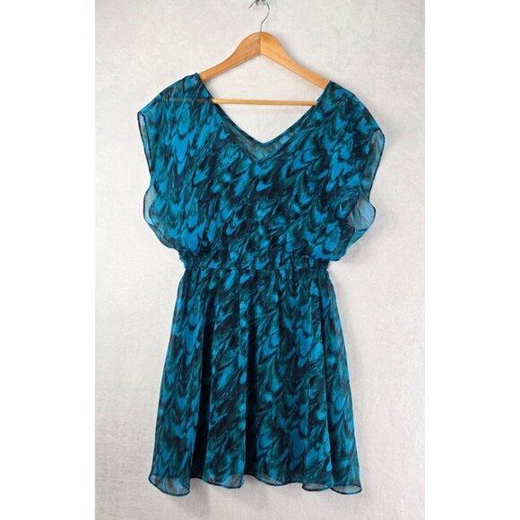Mini Tunic Dress by Express Sz SP Tropical Blue Green Sheer Lined Party Vacation - Picture 1 of 11